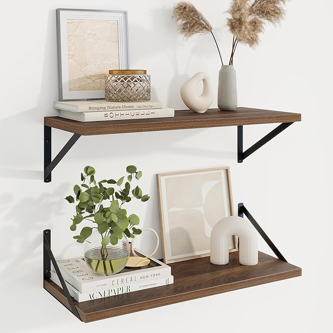 Axeman Deep Floating Shelves | 24 Inch Walnut Wall Shelves Set of 2 | 10 Inch Deep Wood Floating Shelves for Wall | 24" W x 10" D Walnut Shelves for Living Room Bathroom Kitchen