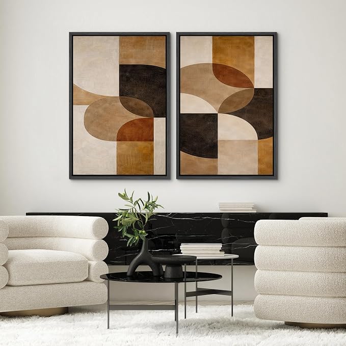 SIGNWIN Framed Canvas Print Wall Art Mid-Century Earthy Geometric Illustrations Modern Art Minimal Boho Relax/Calm for Living Room, Bedroom, Office - 16"x24"x2 BLACK