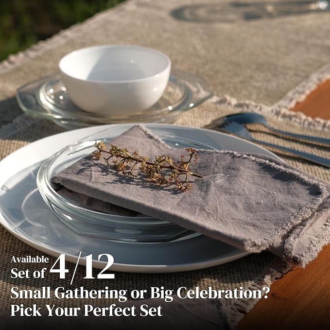 Palisa Premium Cotton Dinner Napkins Set of 4 | Grey Frayed Edge Rustic Farmhouse Table Linen | Soft Washable Long Lasting Durable Cloth Serviettes for Wedding Dining Decor 18x18 Inch