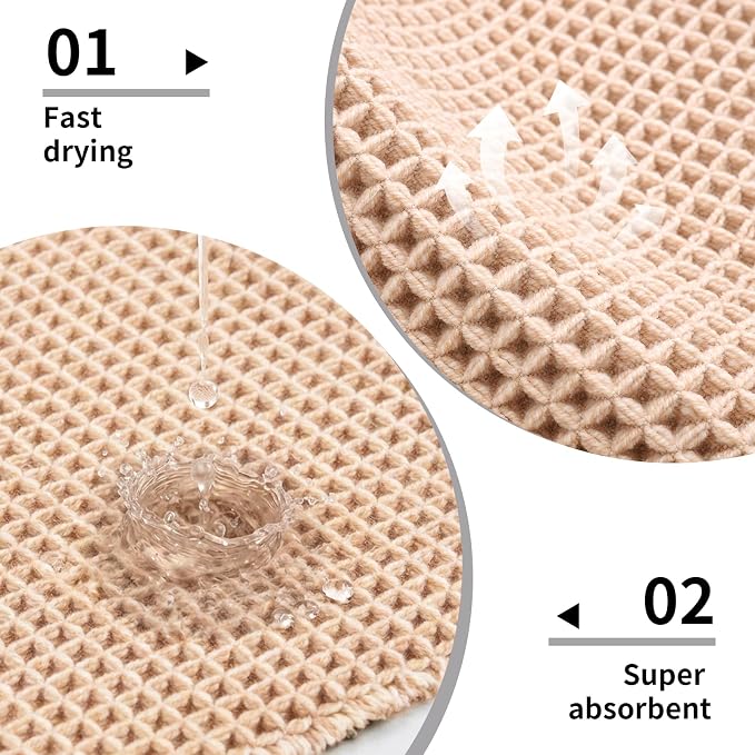 Disolla Waffle Bath Mat, Non Slip Absorbent Bathroom Runner Rug, Washable Quick Dry Ultra Soft Long Bathroom Floor Mat, Large Beige/White Bath Rug for Tub Shower, 24''x70''