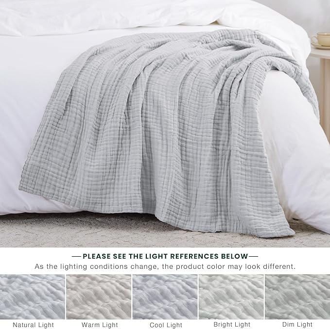 Love's cabin 100% Cotton Muslin Blanket, 6 Layer Lightweight Breathable Gauze Throw Blanket 50 x 60 Inches, Soft All Season Blanket for Couch, Bed, Sofa, Light Grey