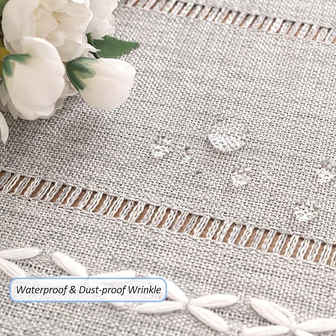 Table Runner, Rustic Farmhouse Linen Waterproof Table Runners for Holiday Party, Dresser Decor and Dining Room Decorations-Light Grey-14"x72", 4-6 Seats