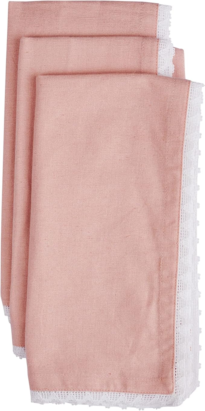 NATURALCRAFT Dinner Cloth Napkins Cotton Linen Blend Fabric 12 Pack Easter Special Edge Finish with Fine Lace for Every Day Use Napkins are Pre Shrunk and Good Absorbency 12x12 (Blush Pink)