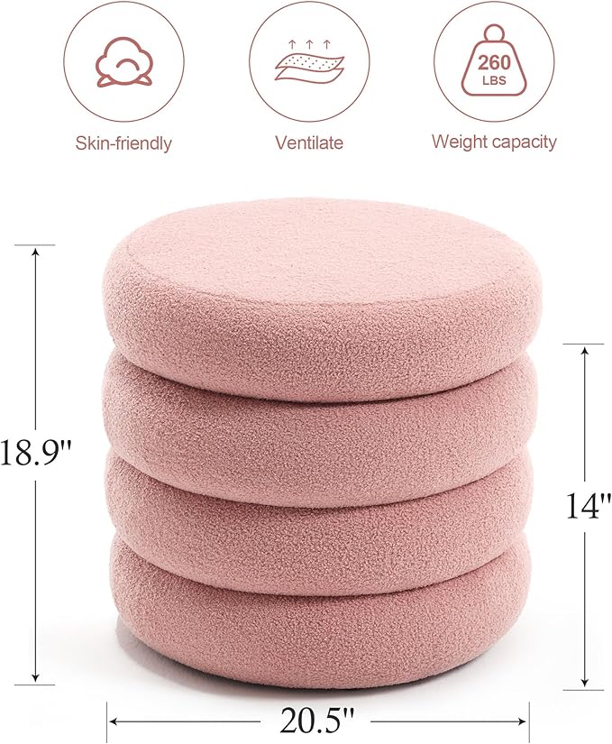 ONEVOG Sherpa Storage Ottoman, Foot Rest Stool Seat for Living Room, Pink Vanity Foot Pouf, Tufted Footstool with Removable Lid for Dorm, Bedroom