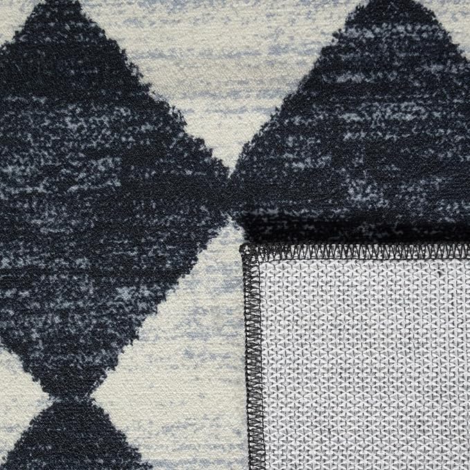 Lahome Zelie Checkered Washable 2x12 Runners for Hallways Non Slip, Black Kitchen Bathroom Runner Rugs, Modern Trellis Ultra-Thin Indoor Carpet Runner for Bedroom Dorm Classroom Decor (2'x12',Black)