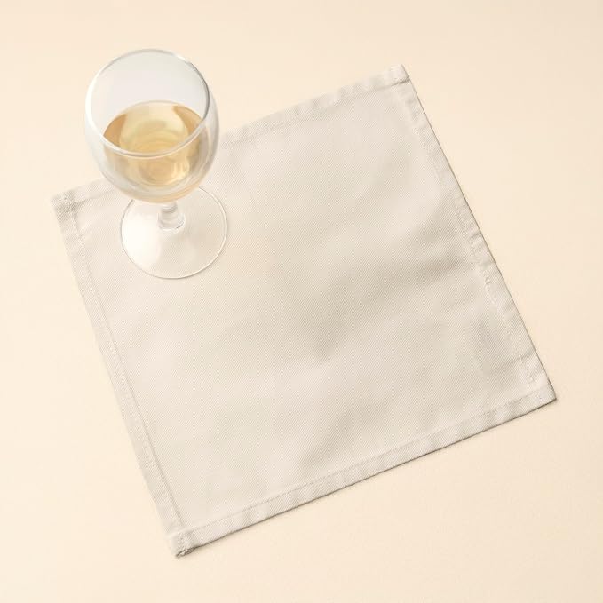 Encasa XO Cocktail Cloth Napkins Set of 12 | Pure Cotton Table Napkin | Size (9"x9") | Natural Solid | Machine Washable