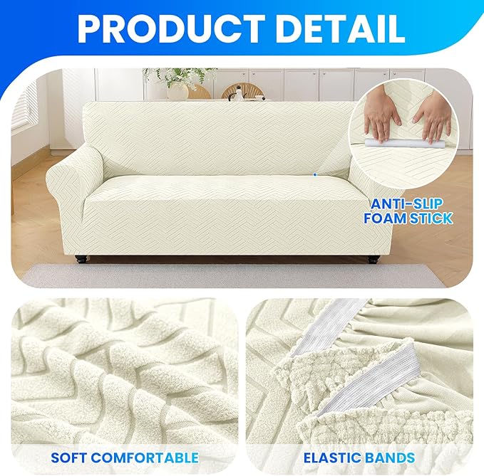 Stretch Sofa Slipcover 1 Piece Couch Sofa Cover,31"-46" Non Slip Soft Couch Sofa Cover Washable Furniture Protector with Non Skid Foam and Elastic Bottom for Kids, Pets,Beige Yellow