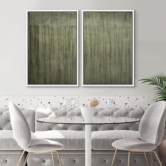 SIGNWIN Framed Wall Art Print Set Muted Green Abstract Forest Photography Modern Art Rustic Relax/Calm Multicolor for Living Room, Bedroom, Office - 24"x36"x2 WHITE