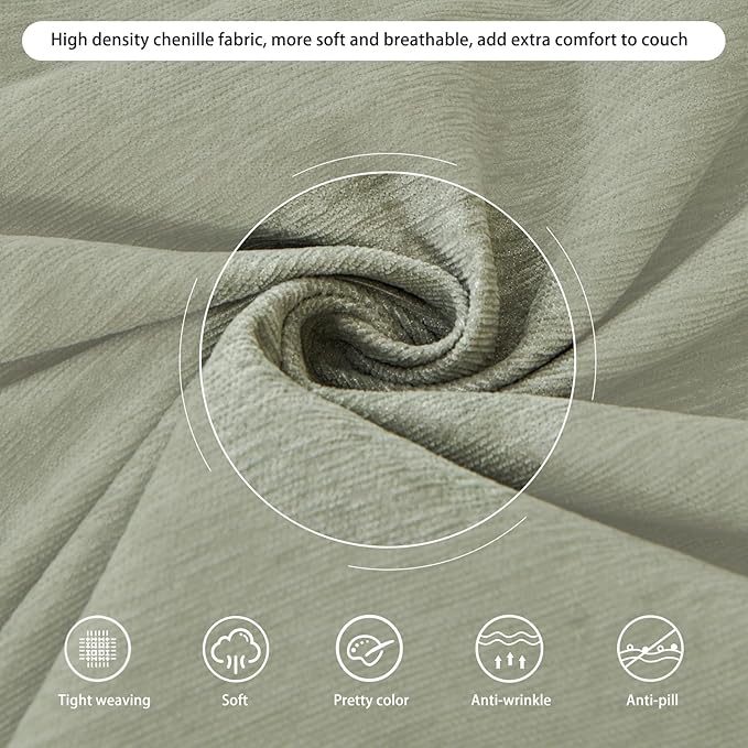 DREAMINGO Sofa Covers Washable Thick Chenille Couch Cover for 2 Cushion Couch Sofa Multi-Use Couch Cover Blanket Modern Pet Furniture Protector Sectional Couch Slipcover 91"x118", Sage Green