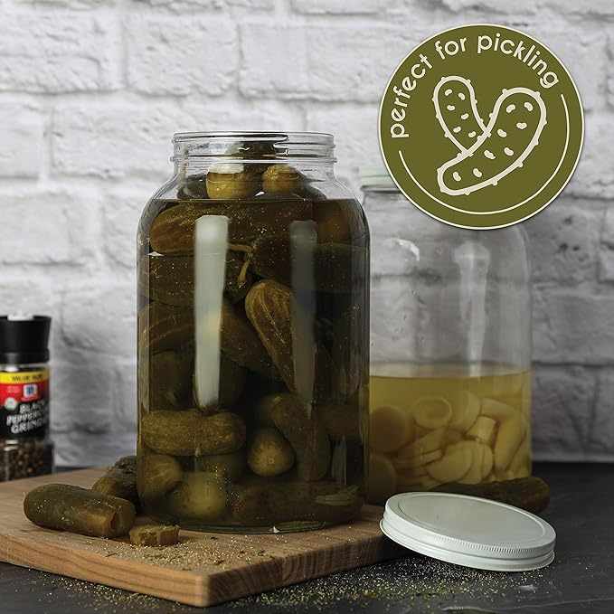 kitchentoolz Gallon Jar 1 Gallon Glass Jar with Lid – Gallon Mason Wide Mouth Large Glass Jar for Fermenting, Pickling, Canning, Fermentation Jar, Kombucha, and Food Storage – Made in USA