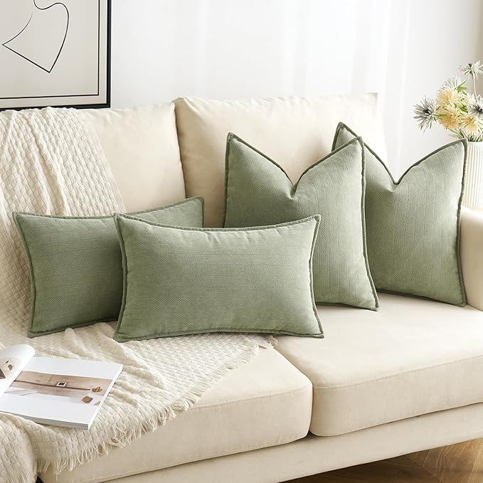 MIULEE Pack of 2 Sage Green Decorative Pillow Covers 16x16 Inch Soft Chenille Luxurious Couch Throw Pillows Farmhouse Cushion Covers with Elegant Design for Sofa Bedroom Living Room Spring Home Decor