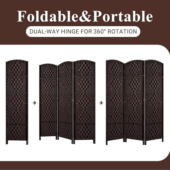 HALLYBEE Room Divider, Room Dividers and Folding Privacy Screens, 16in Privacy Screen, 3 Panel Temporary Wall Partitions, 6ft Space Separation Panel Screen, Dark Mocha