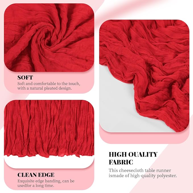 6 Pack Red Cheesecloth Table Runner, 17 x 108 Inch, Gauze Cheese Cloth Table Runner Rustic Sheer Runner for Wedding Birthday Party Baby Shower Table Decor(Red)