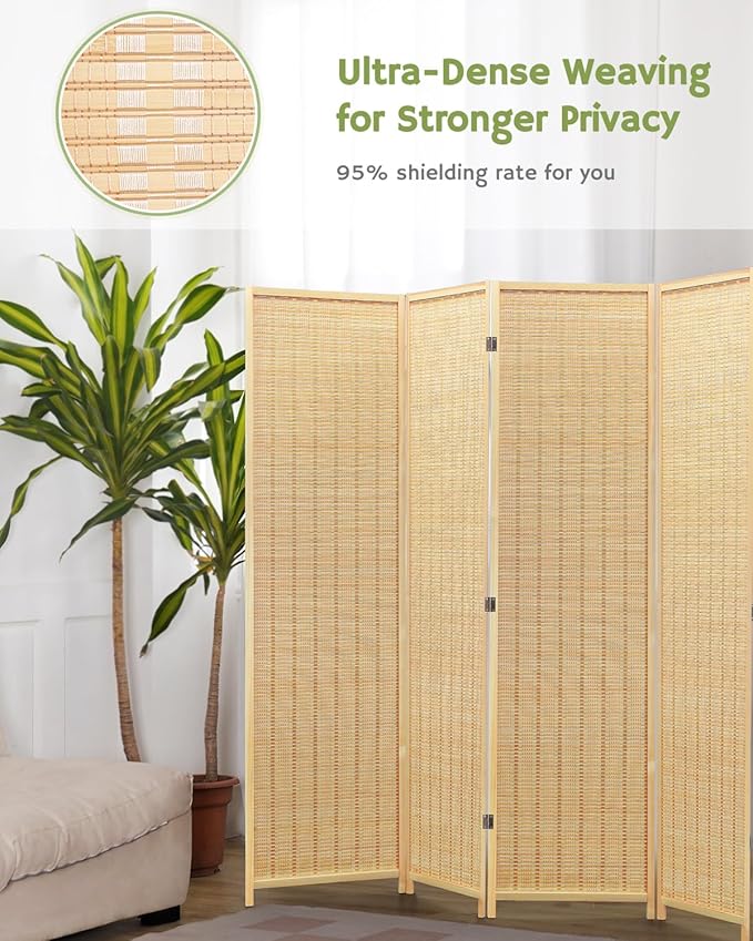JOSTYLE Room Divider Folding Privacy Screen, 5 Panel Room Dividers 6 ft. Tall Bamboo Partition Wall Separation Dividers Freestanding, 70.9" H x 99" W
