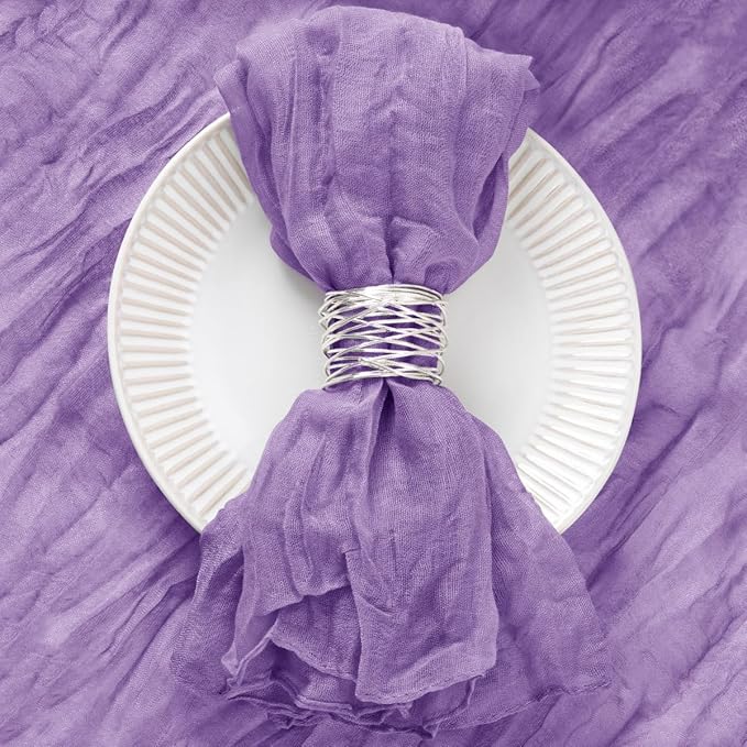 DeZerlor 12 Pack Purple Cheesecloth Napkins Summer Cloth Napkins Set of 12 Dinner Napkins Bulk 21x21 Inches for Wedding Bridal Shower Baby Shower Parties