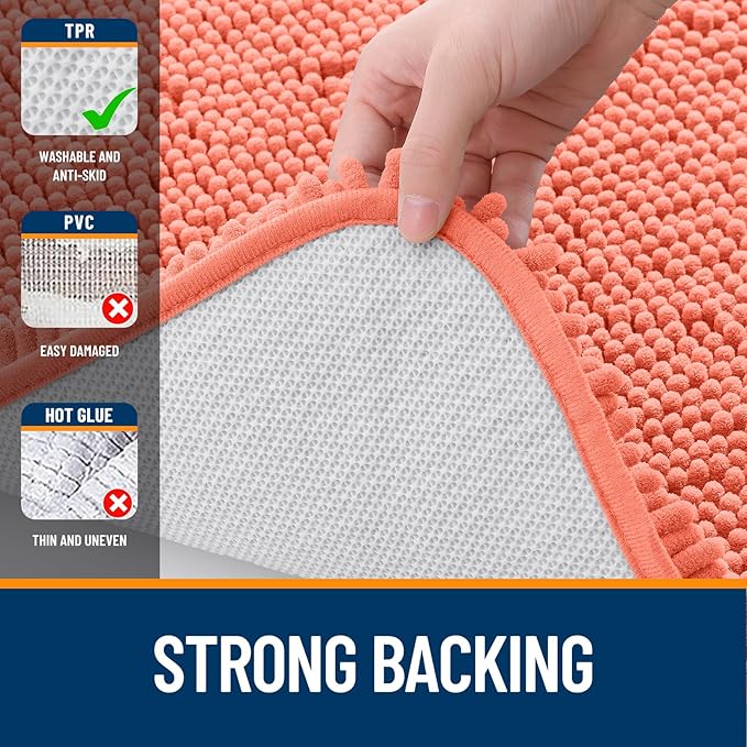 OLANLY Large Bathroom Rugs 44x32, Extra Soft Absorbent Chenille Bath Rugs, Rubber Backing Quick Dry, Machine Washable Bath Mats for Bathroom Floor, Tub and Shower, Home Decor Accessories, Coral