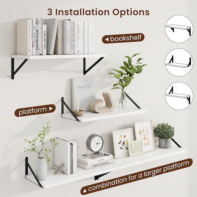 Axeman Deep Floating Shelves | 24 Inch White Wall Shelves Set of 2 | 10 Inch Deep Wood Floating Shelves for Wall | 24" W x 10" D White Shelves for Living Room Bathroom Kitchen