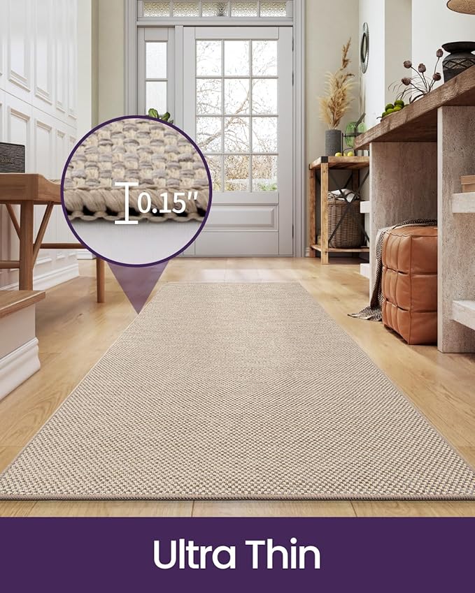 DEXI Hallway Runner Rug 2'x6', Non Slip Rubber Backed Runners Carpet, Ultra Thin Entryway Rugs Indoor for Kitchen Hallway Entrance Bedroom, Beige