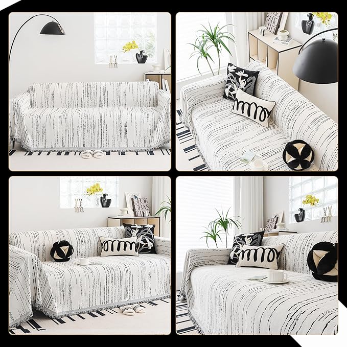 WEYOND Chenille Couch Cover Pet Friendly, Sofa Cover Washable, Reversible Sofa Slipcover for Sectional Sofa, Loveseat, 2 or 3 Cushion Couch, Corner Sofa, Futon Cover (71" X 118", White)