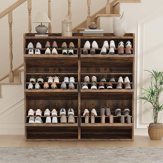 GarveeHome Shoe Cabinet with 6 Flip Drawers, Wooden Shoe Organizer Cabinet with Adjustable Shelf, Shoe Storage for Entryway, Hidden Shoe Cabinet for Hallway, Living Room, Rustic Brown