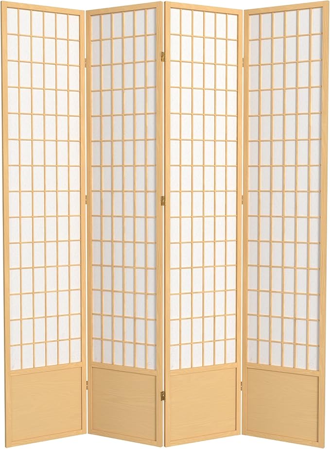 Red Lantern 7 ft. Tall Window Pane Shoji Screen - Natural - 4 Panels