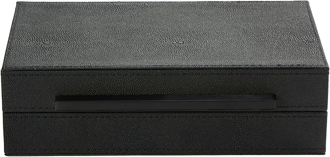 Black Small Decorative Box With Handle Faux Leather keepsake And Memory Storage Boxes Desk accessory Organizer (Black-Black, 1pack)