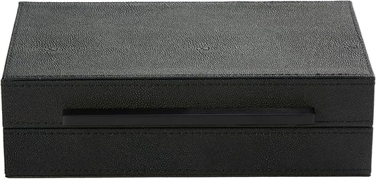 Black Small Decorative Box With Handle Faux Leather keepsake And Memory Storage Boxes Desk accessory Organizer (Black-Black, 1pack)