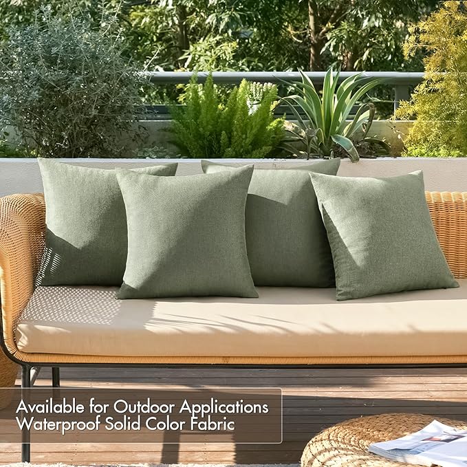 MIULEE Pack of 4 Decorative Outdoor Throw Pillow Covers Linen Waterproof Pillow Covers Summer Farmhouse Cushion Cases for Patio Garden Tent Balcony Couch Sofa 18x18 Inch Gray Green