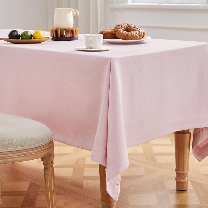 ZeeMart Basic Linen Textured Table Cloth, 60 x 120 Inch Pink, Farmhouse Style Pink Rectangle Tablecloth, Wrinkle Resistant Washable Heavy Weight TableCloths