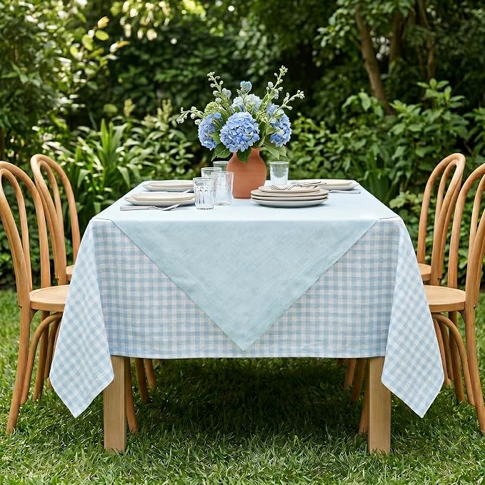 Solino Home Linen Tablecloth 52 x 52 Inch - 100% Pure Linen Ice Water Square Tablecloth - Fete, Machine Washable Table Throw for Summer
