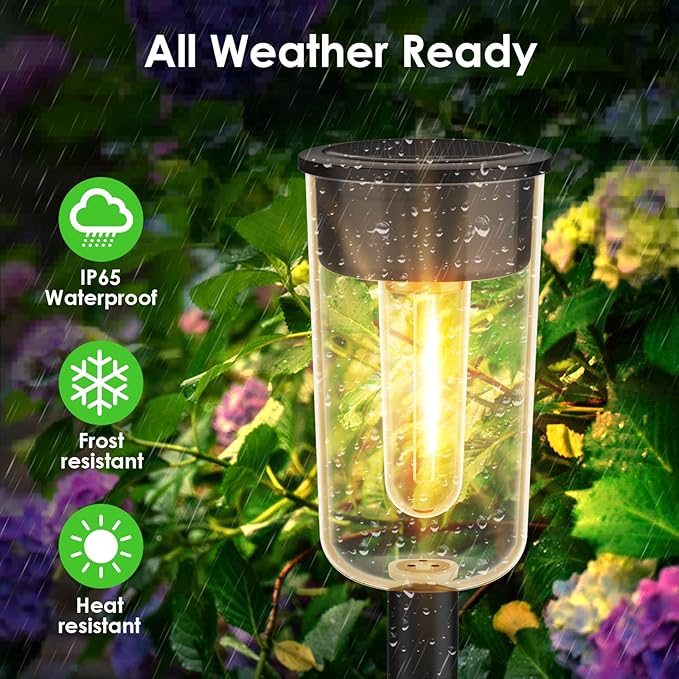 Qualdout Solar Pathway Lights Outdoo 8 Pack, Bright Solar Path Lights Outdoor, IP65 Waterproof Garden Lights Solar Powered Landscape Lighting for Outside Yard Lawn Patio Walkway Driveway