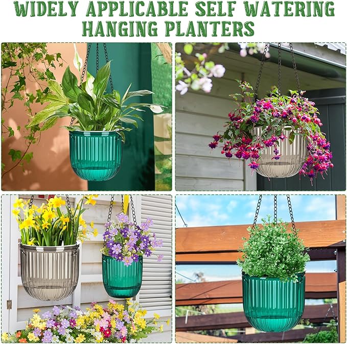 Maxcheck 4 Pcs Self Watering Hanging Planters Indoor Gift 6.5'' 4.5'' Hanging Flower Pots Baskets Outdoor Self Watering Plant with 3hooks Drainage Holes for Home