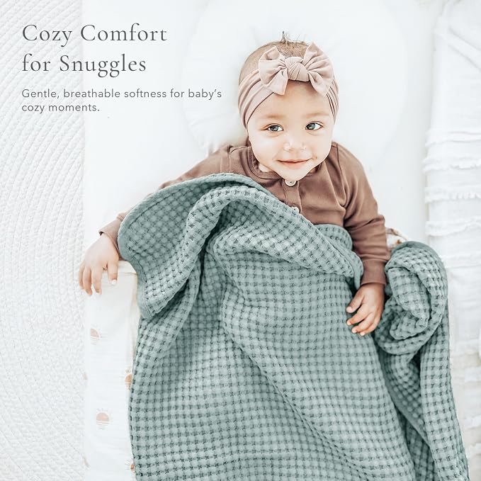 Konssy Waffle Baby Blanket - Soft & Cozy Nursery Swaddle Blanket, Lightweight Toddler Throw for Boys & Girls, Ideal for Wrapping(Light Green)