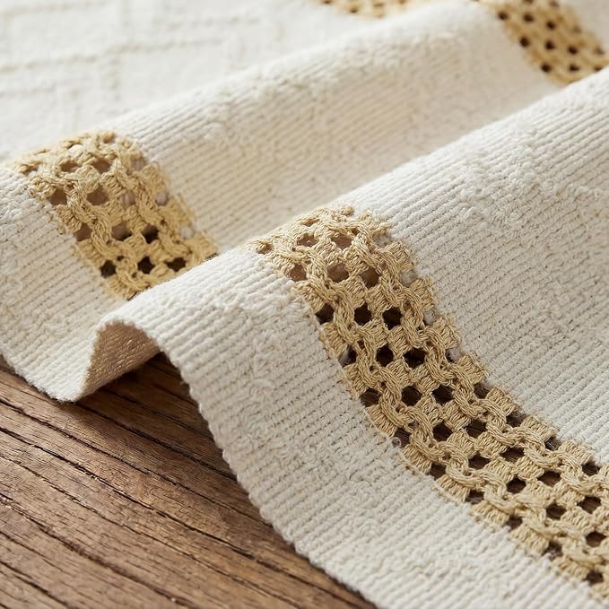 Artoid Mode Burlap Brown Stripe Woven Table Runner, Seasonal Holiday Hollow Kitchen Dining Table Decoration for Home Party Decor 12x60 Inch