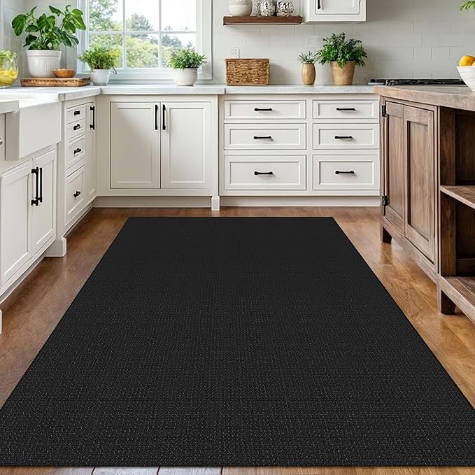 IOHOUZE Washable Area Rug 5x7 Non Slip Rubber Backed Rugs for Living Room, Dining Room Rugs Bedroom Rug, Woven Indoor Floor Carpet for Living Room Nursery Office, Black/Grey