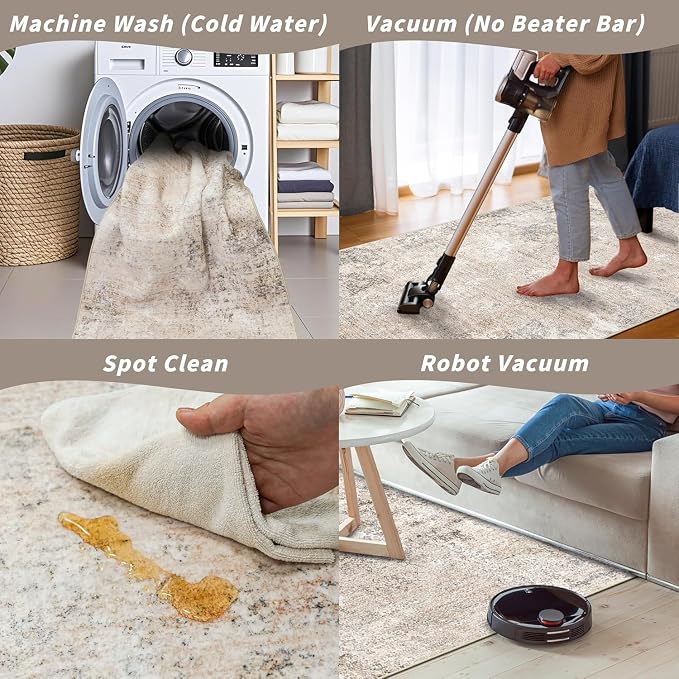 2x8 Washable Hallway Runner Rug – Non-Slip Modern Abstract Neutral Low-Pile Stain-Resistant Carpet Runner for Kitchen Entryway Bedroom Bathroom (Beige Grey,2x8)