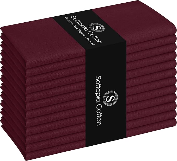 Napkins 100% Cotton Set of 12 Decorative Cloth Napkin Washable Dinner Napkins for Holiday, Dinner, Wedding, Baby Shower & Dining - Burgundy Wine (17"x17")