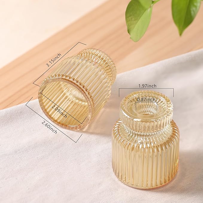 DARJEN 12 Pcs Glass Candlestick Holders- Gold Taper Candlestick Holders Tealight Votive Candle Holders for Table Centerpieces, Wedding, Dinner Party, Home Decor