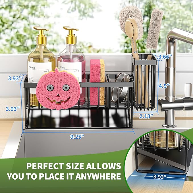 Sponge Holder for Kitchen Sink,Smiley Face Sink Caddy with Removable Brush Holder,Self-Draining Sponge Caddy for Sponge,Soap,Dish Brush,Scrubber,Kitchen Essentials and Gadgets