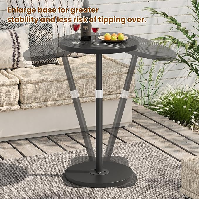 Asgolion Round Side Table, Adjustable-Height Drink Table for Small Spaces, Pedestal Martini Table, Cocktail Tables Weighted Base for Living Room, Bedroom, Bathroom, Office, Black