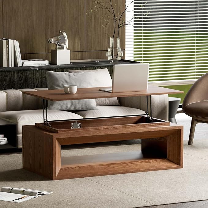 43.3'' Rectangle Lift Top Coffee Table with Storage & Adjustable Height, Mid Century Modern Center Table Accent Tea Table or Living Room Apartment Office, Walnut
