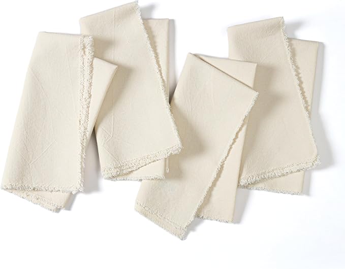 Ramanta Home Cloth Napkins Set of 4 Light Flax 18x18 Inch - Spring Soft & Durable Frayed Dinner Napkin for Easter Wedding, Birthday | Heavy Weight Fabric Table Linen for Everyday Use Family Dinners