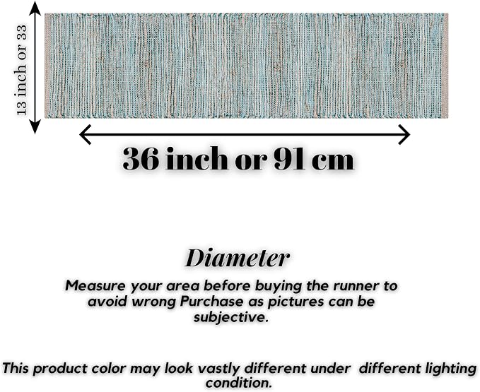 Boho Jute Table Runner for Dining Tables, Rustic Turquoise Table Runner Farmhouse Style , Cotton and Jute Neutral Colorful Indoor Kitchen Decor, 13 X 36 Inch, - Natural-Aqua Turquoise