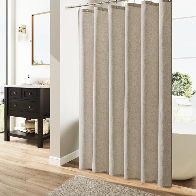 Naturoom Linen Shower Curtain 78 Inch Long Shower Curtains Set with Hooks for Bathroom Boho Farmhouse Fabric Neutral Cloth Modern Cottage Core Waterproof,Cobblestone
