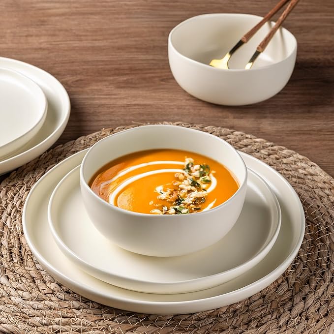 AmorArc Ceramic Dinnerware Sets, Wavy Rim Stoneware Plates and Bowls Sets,Dishwasher & Microwave & Oven Safe Dishes set, Service for 6 (18pc)