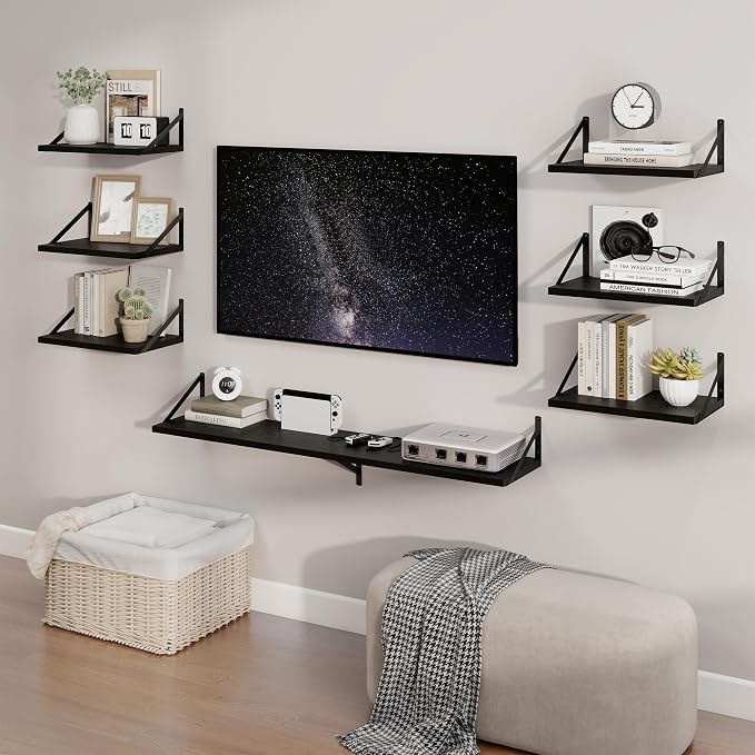 Axeman 30 Inch Floating Shelves | 10 Inch Deep Black Wall Shelves Set of 2 | 30" W x 10" D Black Wood Floating Shelves for Living Room Bathroom Kitchen