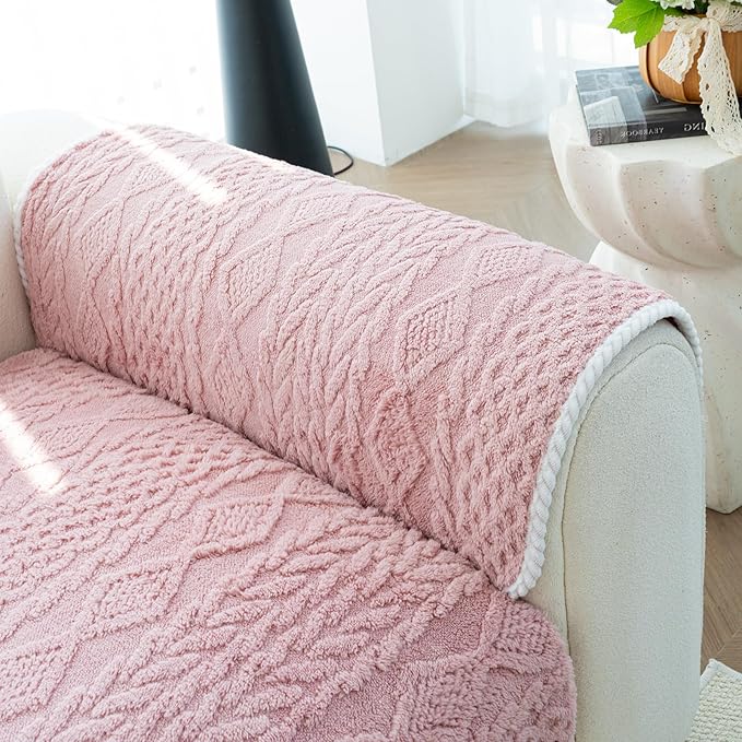 Plush Warm Couch Covers, Sectional Couch Cover Washable, Funny Fuzzy Pet Couchs Covers for Sofa, Non-Slip Couchs Protector for Dogs, Cozy Sofa Cover for Pet & Kid (1PC, Pink, 36"×36")