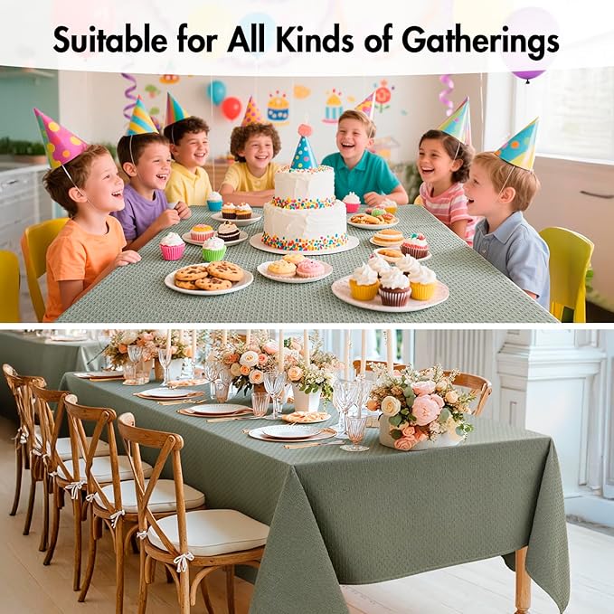 MIULEE Olive Green Linen Cotton Table Cloth Rectangle Tablecloth Spring Waterproof Spillproof Cross-Star Textured Table Cltoth Decorative Farmhouse Style for Dining Party Weddings 60x84 Inch