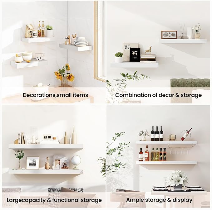 Vivelove White Floating Shelves 55 Inches Long, Wall Display Shelves with Invisible Brackets, for Bathroom Living Room Kitchen Bedroom Office Farmhouse Home Decor, 55x9.3X 1.5 - Set of 2, White