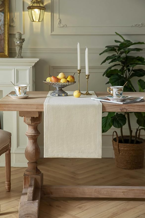 ZeeMart Burlap Style Farmhouse Table Runners 48 Inches Long, Cream Rustic Woven Dining Table Runner for Everyday Use, 14x48 Inches, Cream